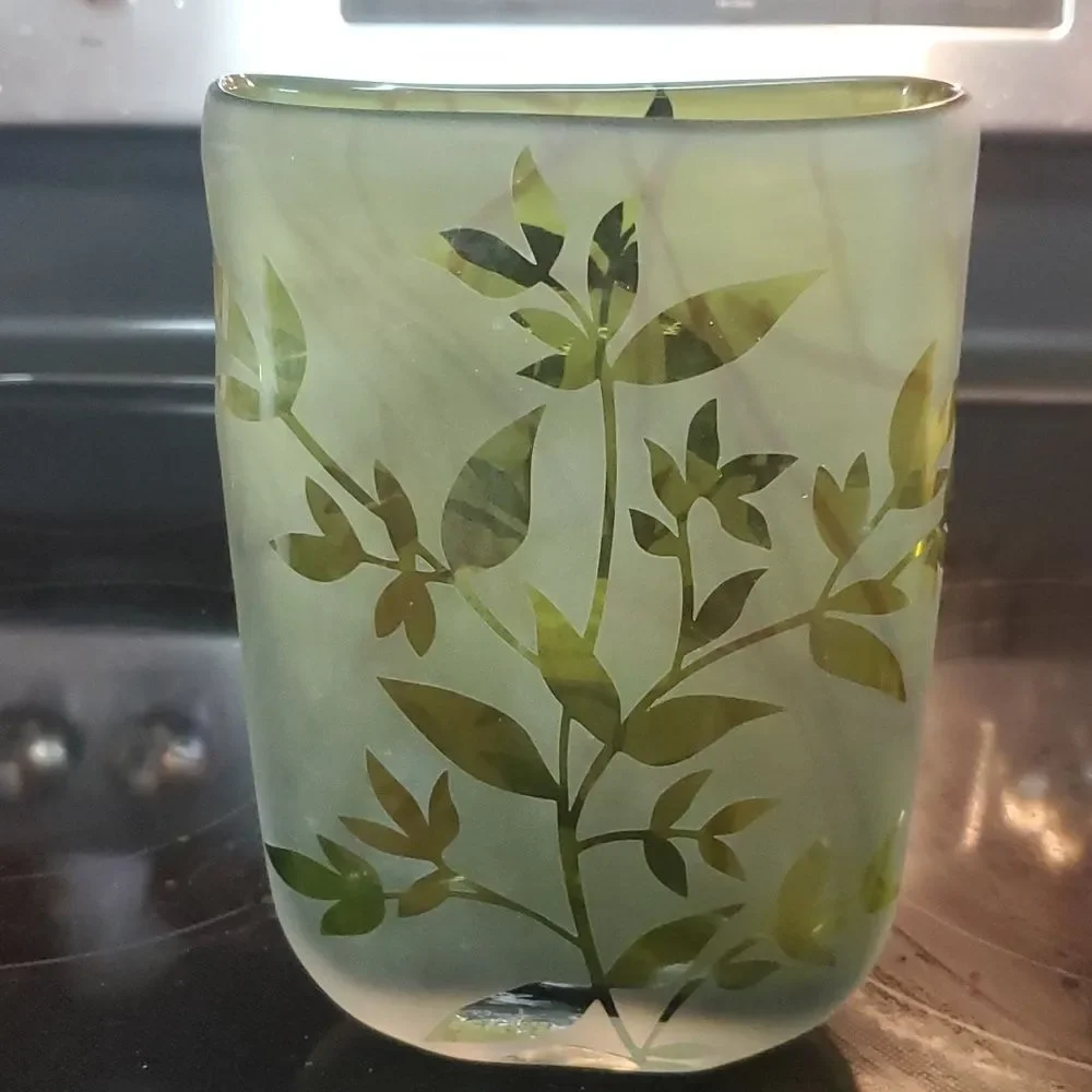 Frosted and clear art glass vase - 8 in unique beautiful